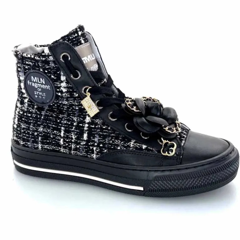 Méliné Baskets Montantes He 202 Textile Blanc Bijoux Noir Online