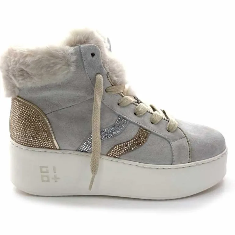 GioPiu Baskets Montantes Plateformes Gio+ Rosa P02 Daim Gris Clair GrisClair Best