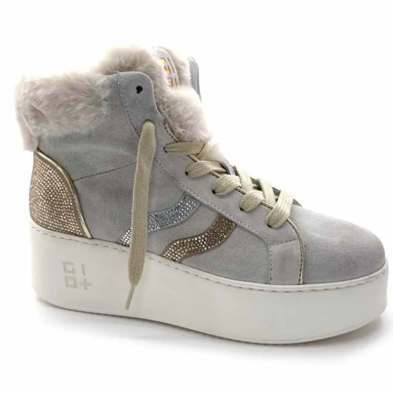GioPiu Baskets Montantes Plateformes Gio+ Rosa P02 Daim Gris Clair GrisClair Best