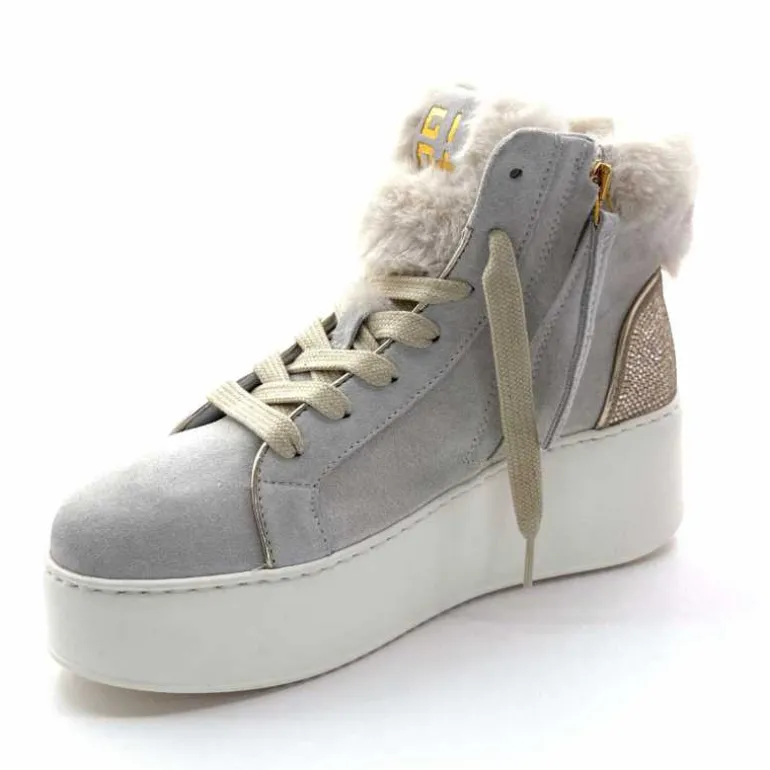 GioPiu Baskets Montantes Plateformes Gio+ Rosa P02 Daim Gris Clair GrisClair Best