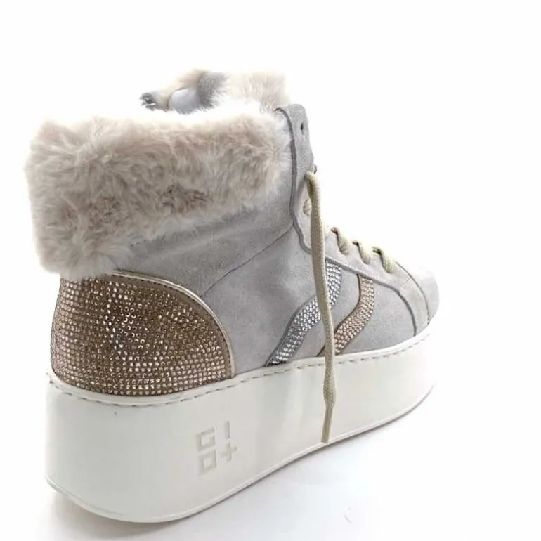 GioPiu Baskets Montantes Plateformes Gio+ Rosa P02 Daim Gris Clair GrisClair Best