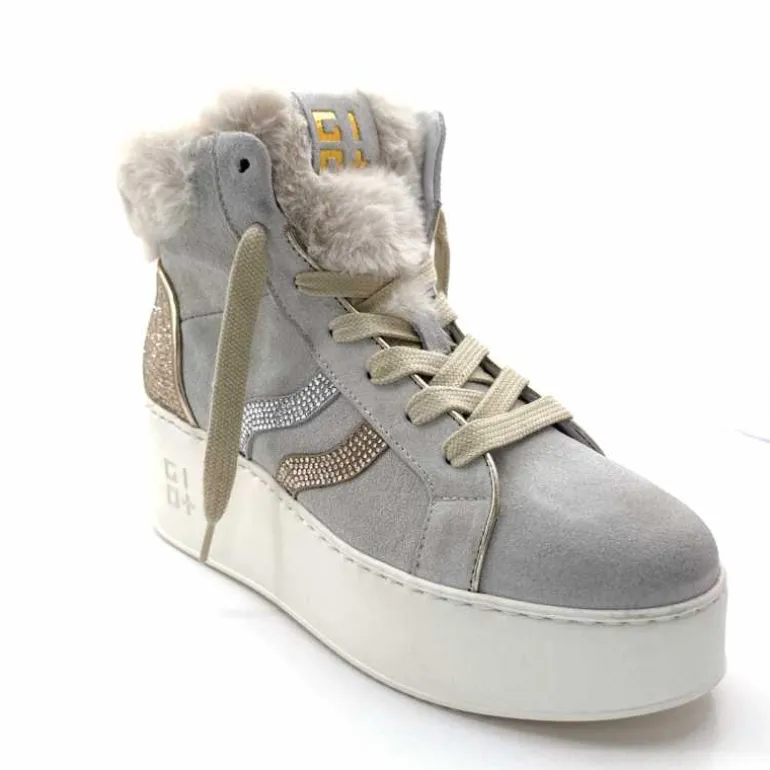 GioPiu Baskets Montantes Plateformes Gio+ Rosa P02 Daim Gris Clair GrisClair Best