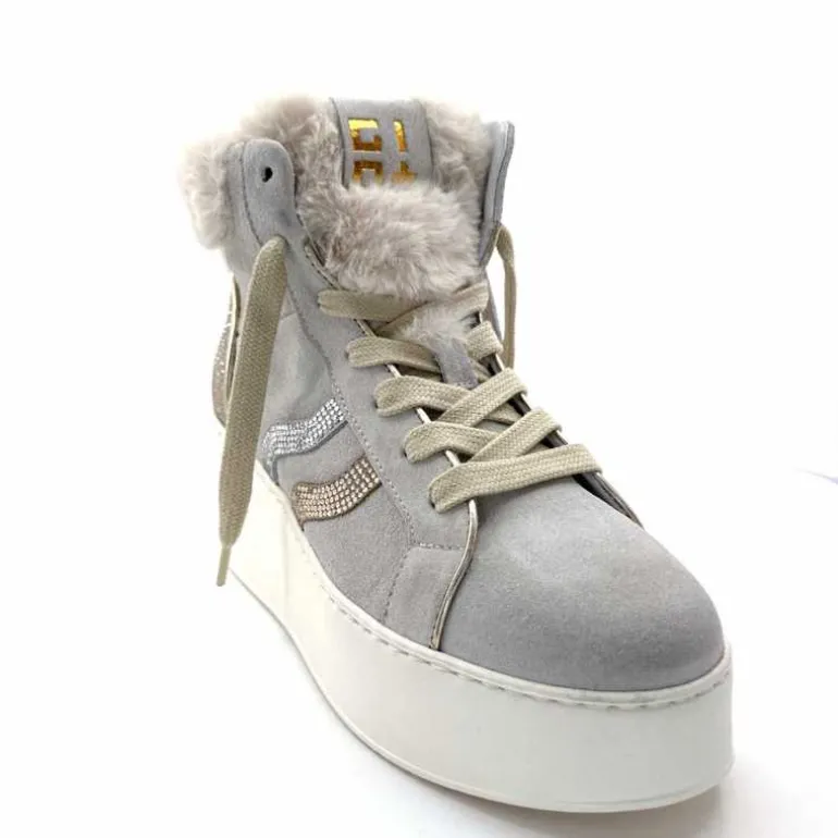 GioPiu Baskets Montantes Plateformes Gio+ Rosa P02 Daim Gris Clair GrisClair Best