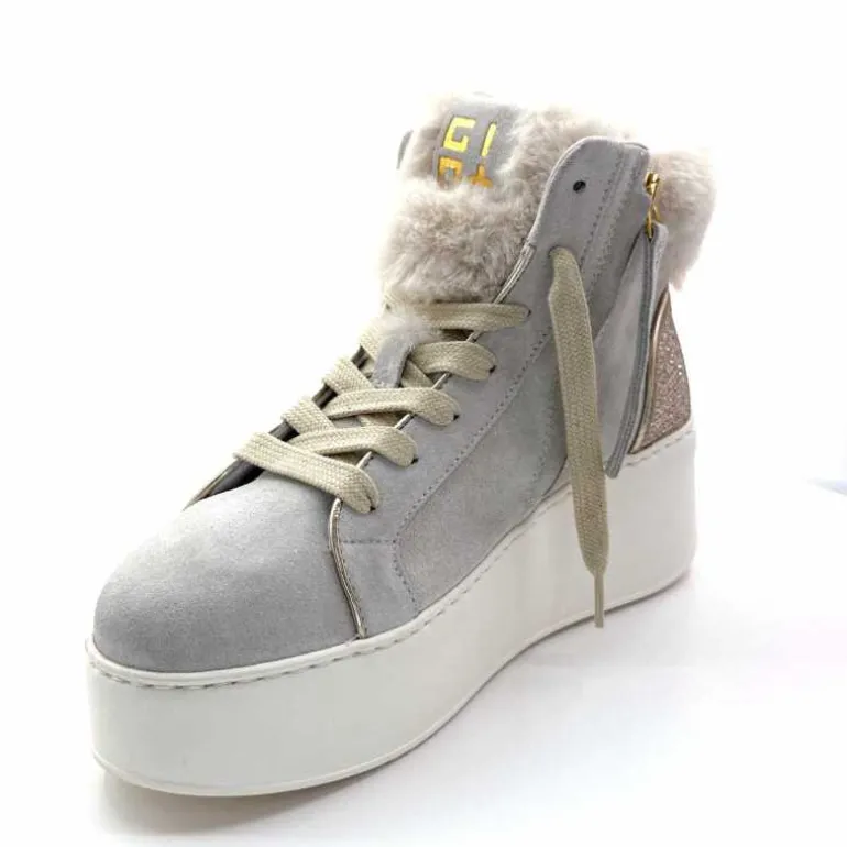 GioPiu Baskets Montantes Plateformes Gio+ Rosa P02 Daim Gris Clair GrisClair Best