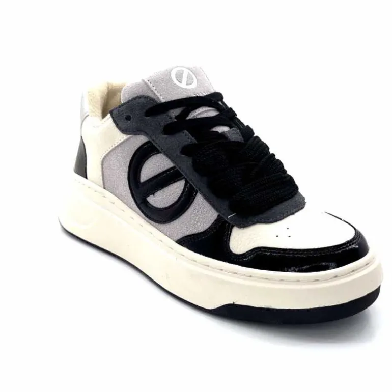 No Name Baskets Bridget Sneaker W Cuir Noir Blanc Gris BlancGrisClairNoir Cheap