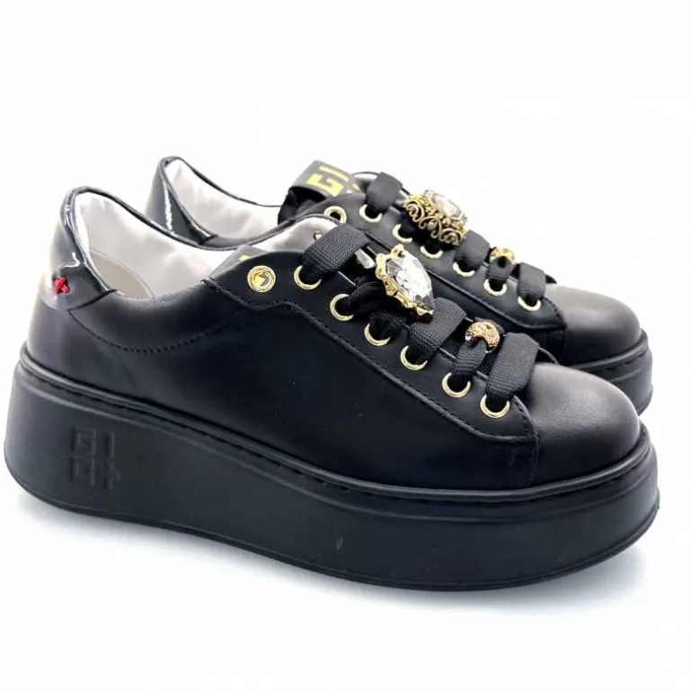 GioPiu Baskets Plateforme Gio+ Pia 258a Cuir Bijoux Noir Sale