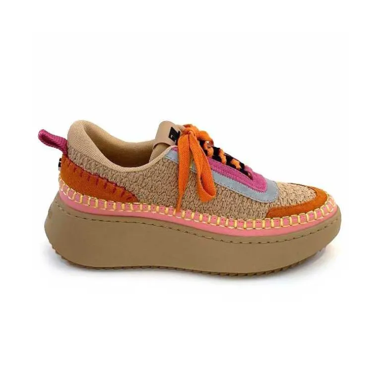 Steve Madden Baskets Plateforme Double Take Textile Orange Beige Rose Clearance