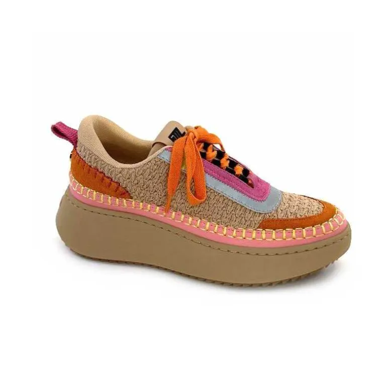 Steve Madden Baskets Plateforme Double Take Textile Orange Beige Rose Clearance