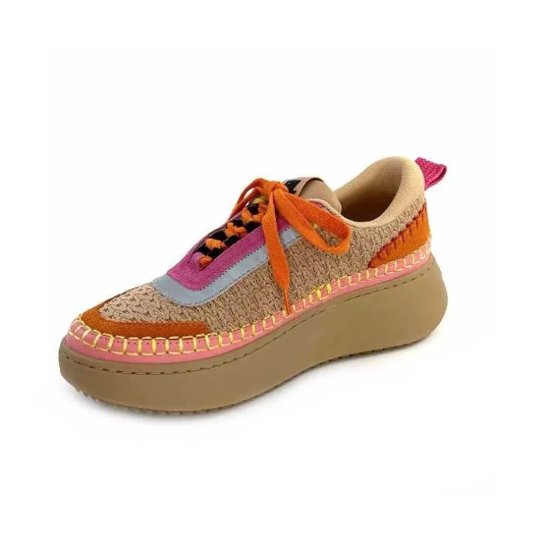 Steve Madden Baskets Plateforme Double Take Textile Orange Beige Rose Clearance
