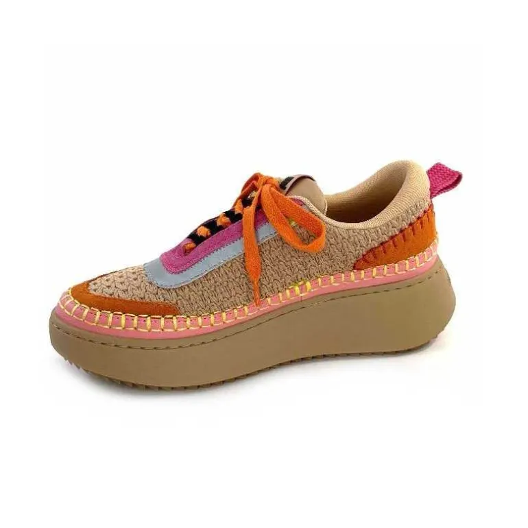 Steve Madden Baskets Plateforme Double Take Textile Orange Beige Rose Clearance