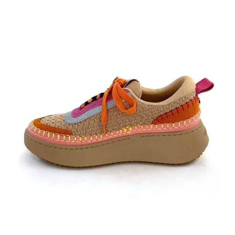 Steve Madden Baskets Plateforme Double Take Textile Orange Beige Rose Clearance