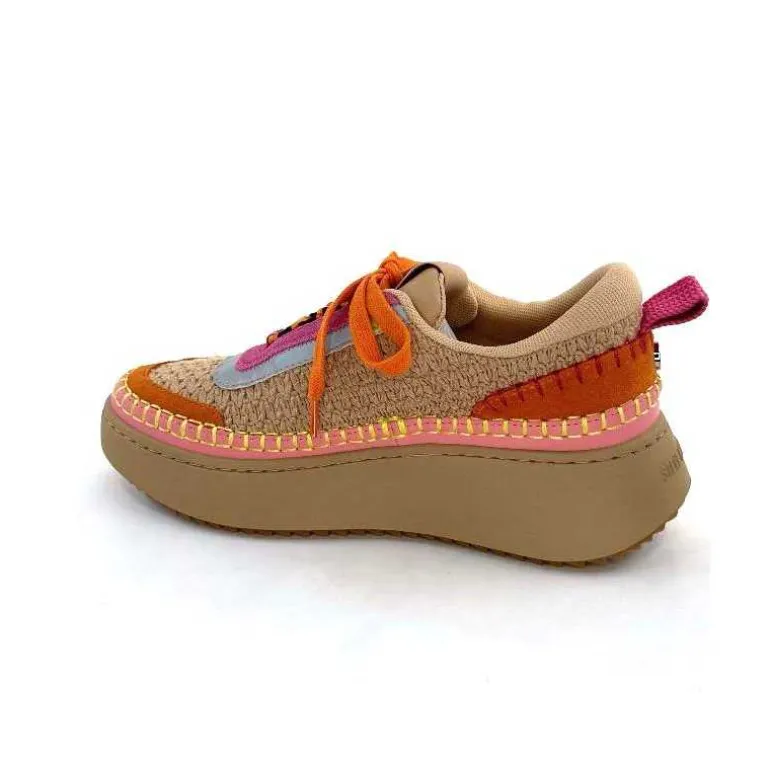 Steve Madden Baskets Plateforme Double Take Textile Orange Beige Rose Clearance