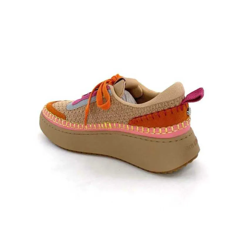 Steve Madden Baskets Plateforme Double Take Textile Orange Beige Rose Clearance