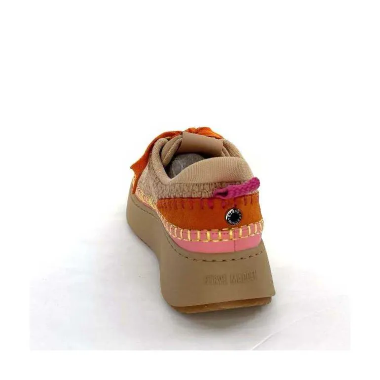 Steve Madden Baskets Plateforme Double Take Textile Orange Beige Rose Clearance