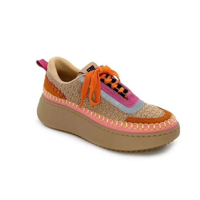 Steve Madden Baskets Plateforme Double Take Textile Orange Beige Rose Clearance
