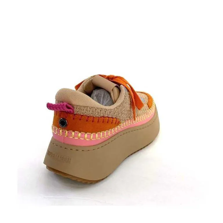 Steve Madden Baskets Plateforme Double Take Textile Orange Beige Rose Clearance