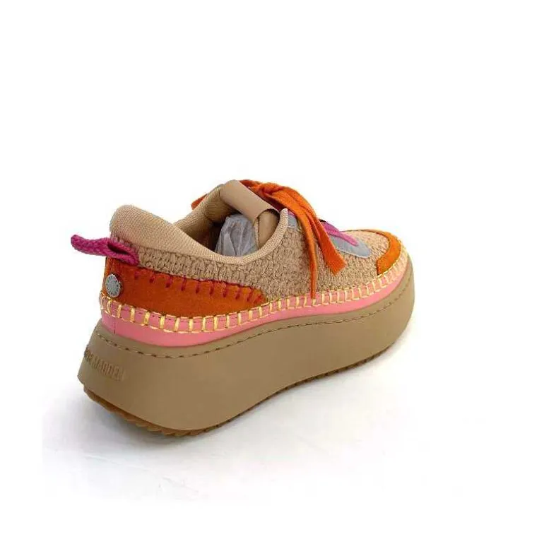 Steve Madden Baskets Plateforme Double Take Textile Orange Beige Rose Clearance