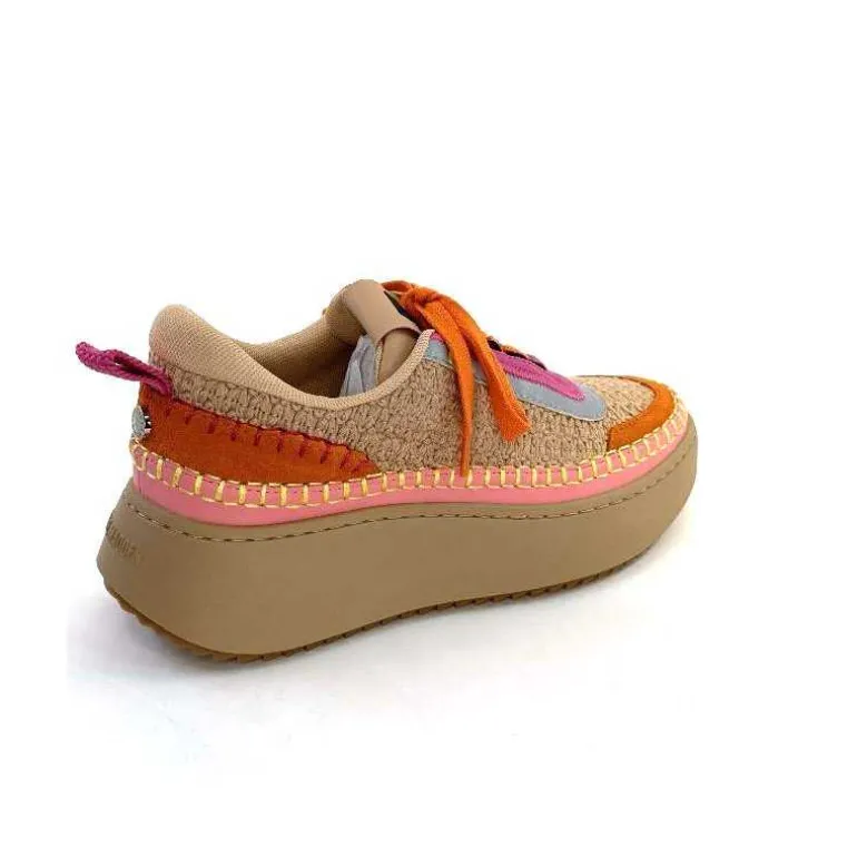 Steve Madden Baskets Plateforme Double Take Textile Orange Beige Rose Clearance