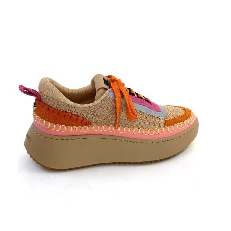 Steve Madden Baskets Plateforme Double Take Textile Orange Beige Rose Clearance