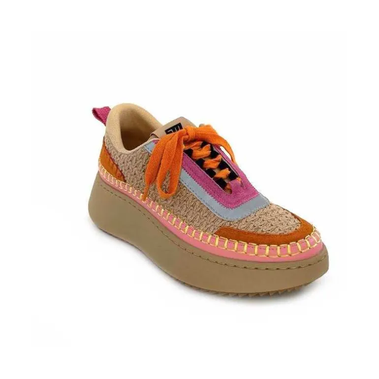 Steve Madden Baskets Plateforme Double Take Textile Orange Beige Rose Clearance