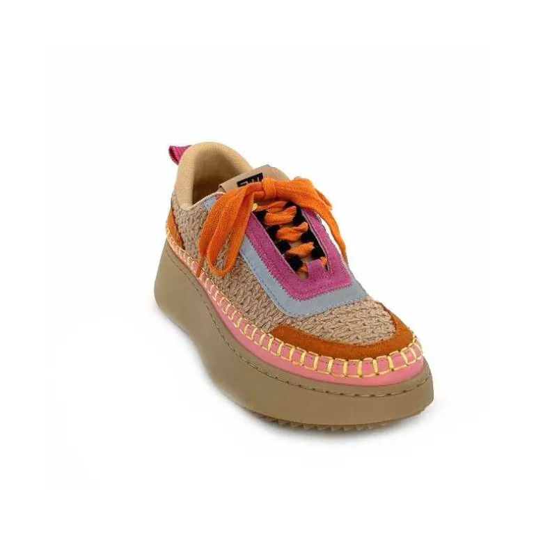 Steve Madden Baskets Plateforme Double Take Textile Orange Beige Rose Clearance