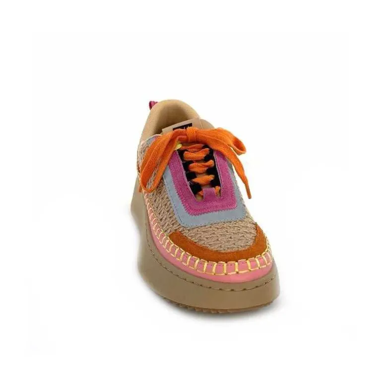 Steve Madden Baskets Plateforme Double Take Textile Orange Beige Rose Clearance