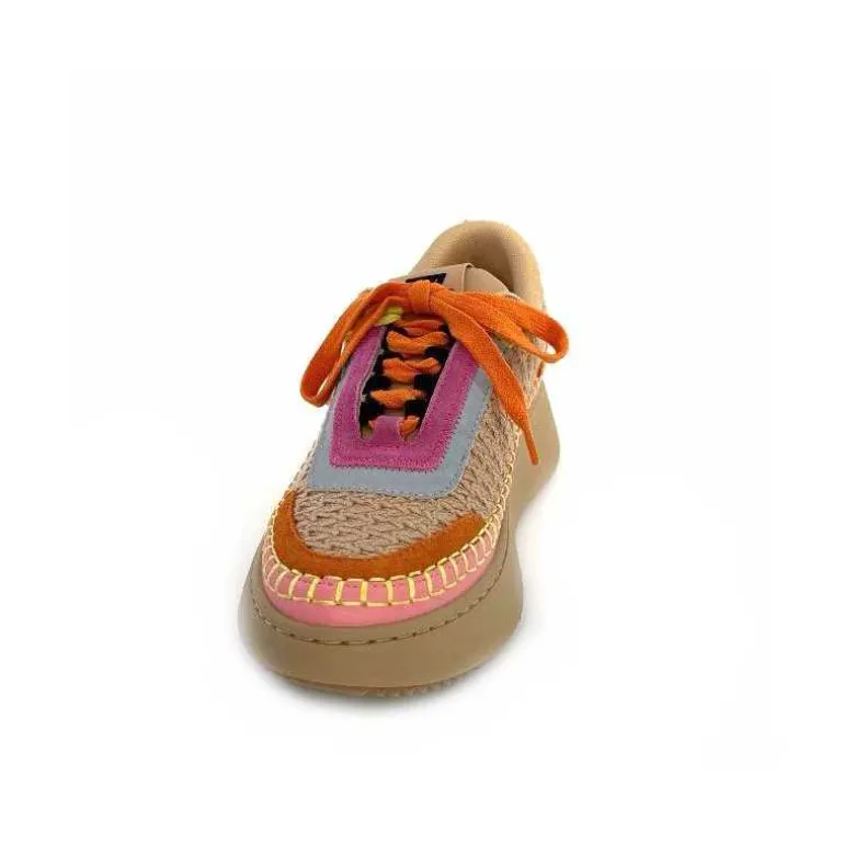 Steve Madden Baskets Plateforme Double Take Textile Orange Beige Rose Clearance