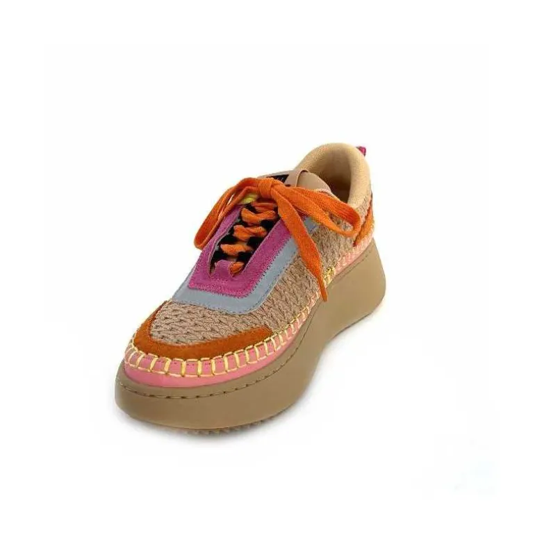 Steve Madden Baskets Plateforme Double Take Textile Orange Beige Rose Clearance