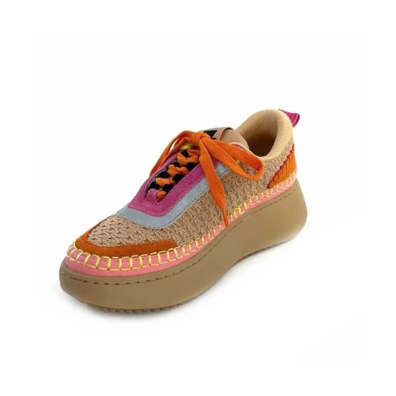 Steve Madden Baskets Plateforme Double Take Textile Orange Beige Rose Clearance