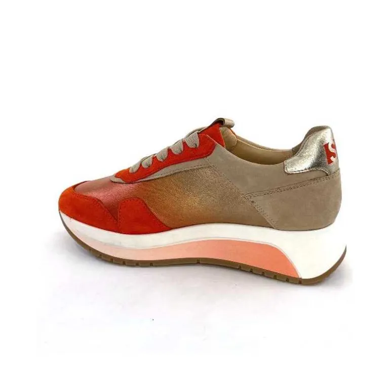 Softwaves Baskets Running 89401011 Cuir Daim Beige Orange Sale