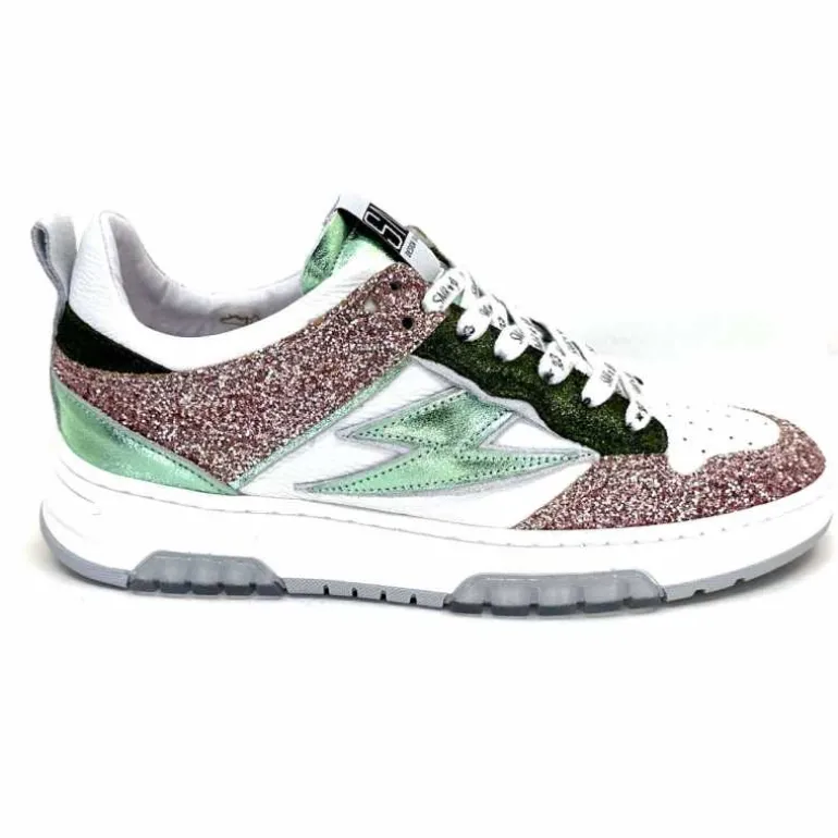 Semerdjian Baskets SMR Chita 11377 Cuir Blanc Glitter Rose Vert Best Sale