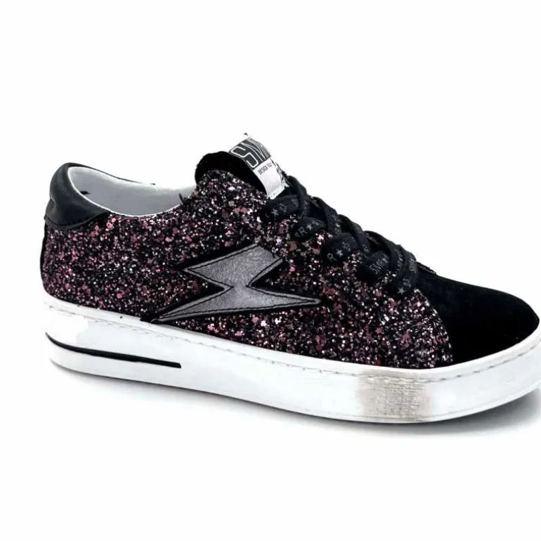 Semerdjian Baskets SMR23 Maya A651 Daim Paillettes Rose Noir Hot