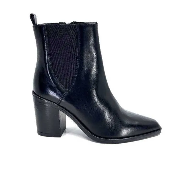Ivoire0104a Bottines à Talon Ivoire 52145 Cuir Noir Cheap