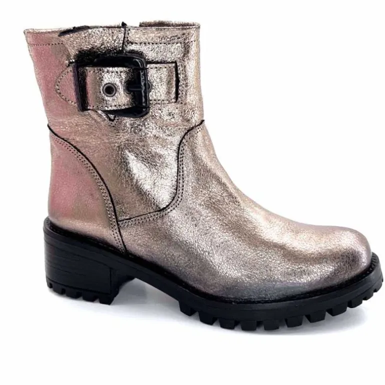 follia dolce Bottines Bikers Ivoire Caici Cuir Métal Gris GrisMétal Store