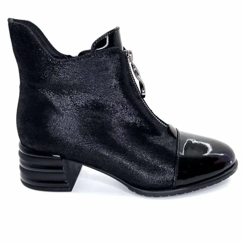 Elue Par Nous Bottines Maculotte Cuir Irisé Vernis Noir Fashion