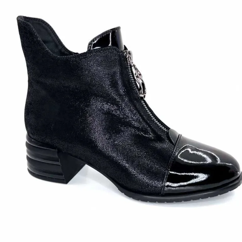 Elue Par Nous Bottines Maculotte Cuir Irisé Vernis Noir Fashion
