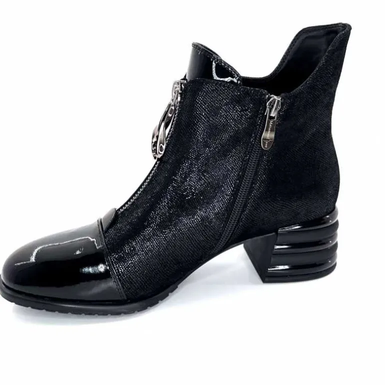 Elue Par Nous Bottines Maculotte Cuir Irisé Vernis Noir Fashion