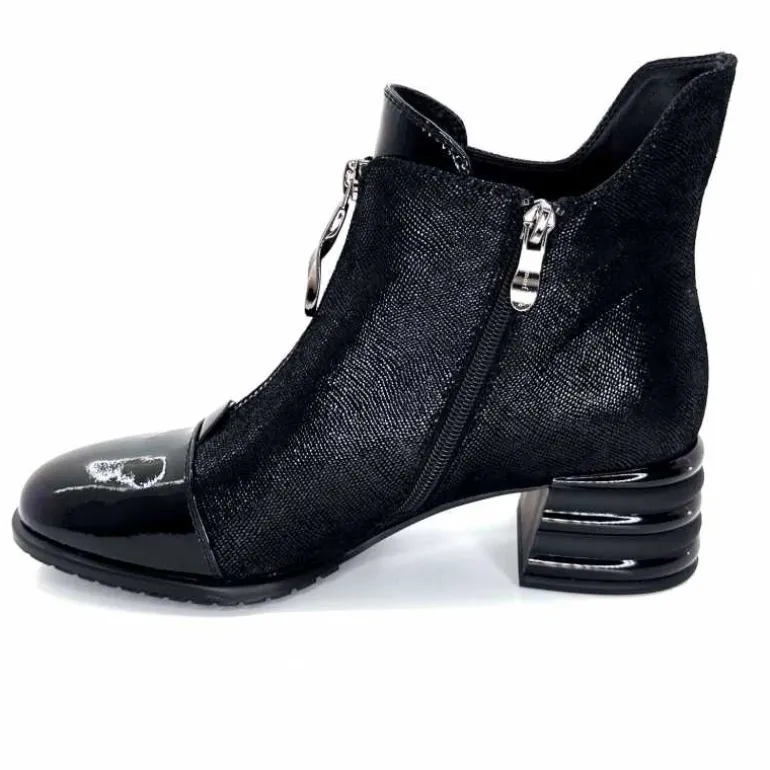 Elue Par Nous Bottines Maculotte Cuir Irisé Vernis Noir Fashion