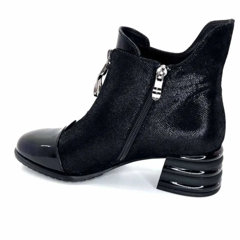 Elue Par Nous Bottines Maculotte Cuir Irisé Vernis Noir Fashion