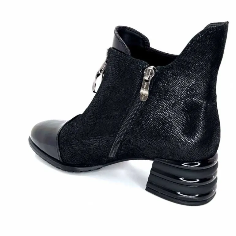 Elue Par Nous Bottines Maculotte Cuir Irisé Vernis Noir Fashion