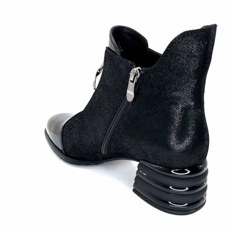 Elue Par Nous Bottines Maculotte Cuir Irisé Vernis Noir Fashion