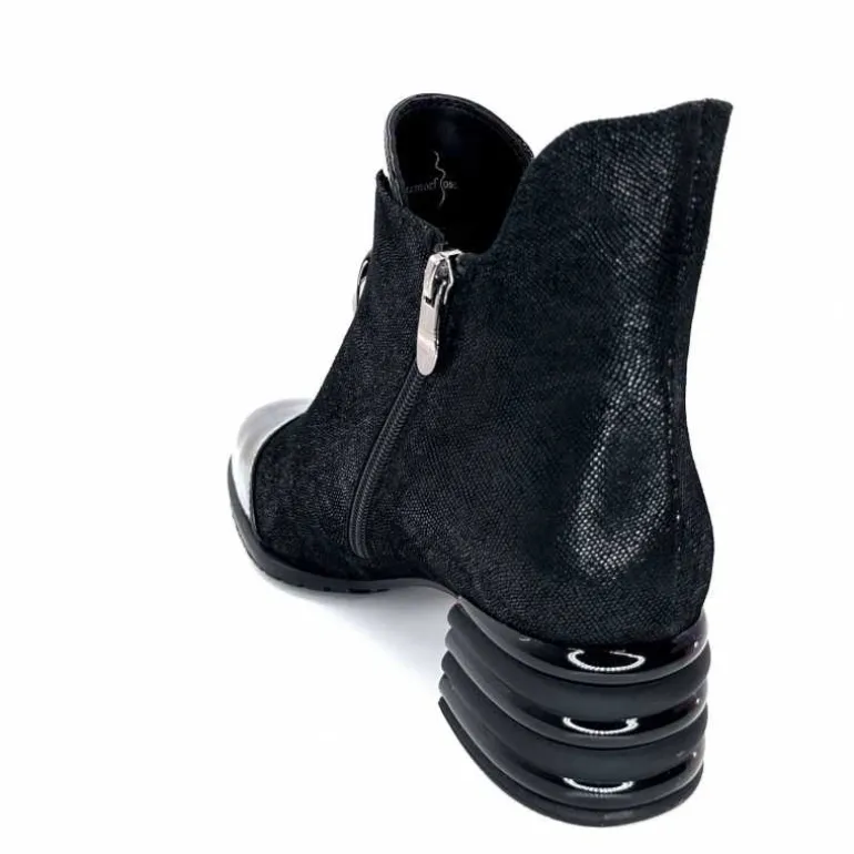 Elue Par Nous Bottines Maculotte Cuir Irisé Vernis Noir Fashion