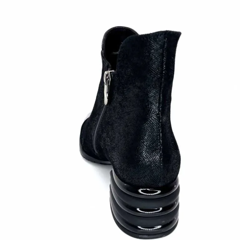 Elue Par Nous Bottines Maculotte Cuir Irisé Vernis Noir Fashion