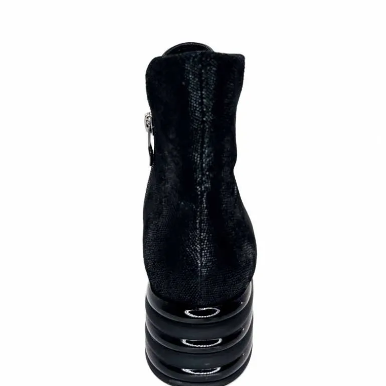 Elue Par Nous Bottines Maculotte Cuir Irisé Vernis Noir Fashion