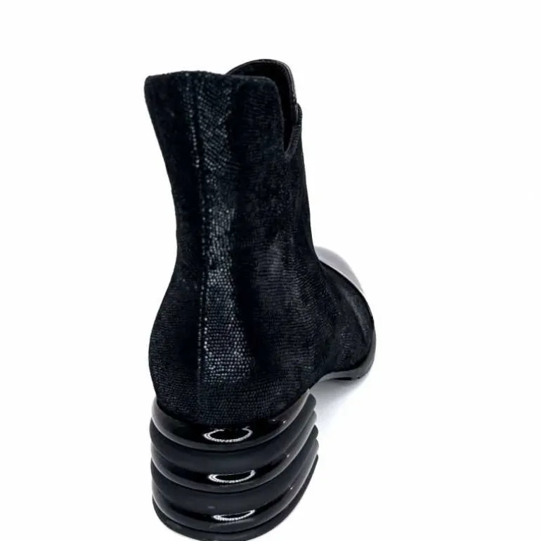 Elue Par Nous Bottines Maculotte Cuir Irisé Vernis Noir Fashion