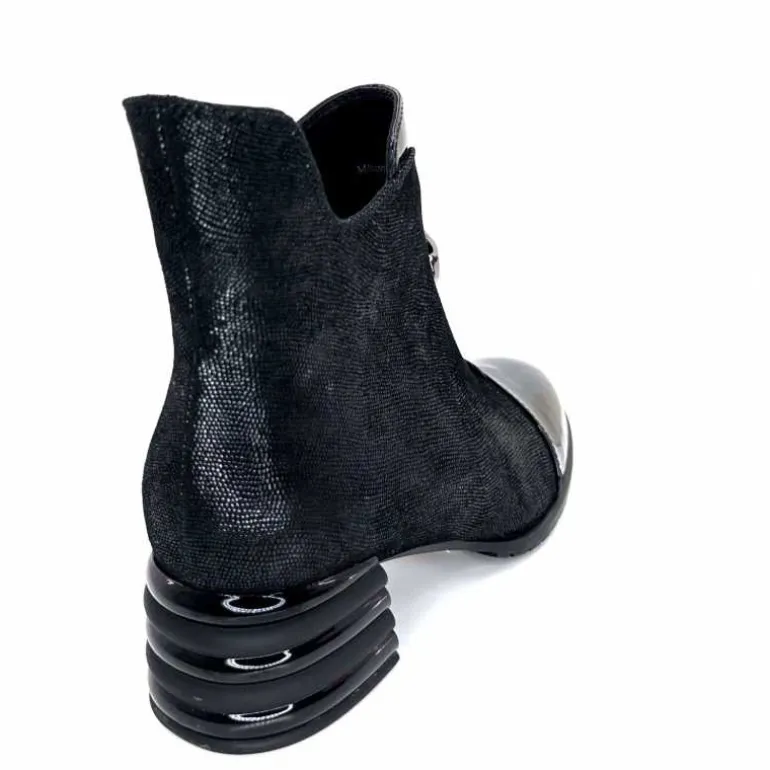 Elue Par Nous Bottines Maculotte Cuir Irisé Vernis Noir Fashion