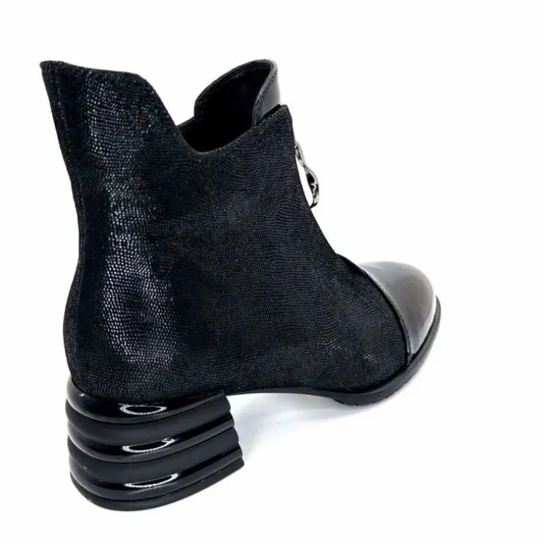 Elue Par Nous Bottines Maculotte Cuir Irisé Vernis Noir Fashion