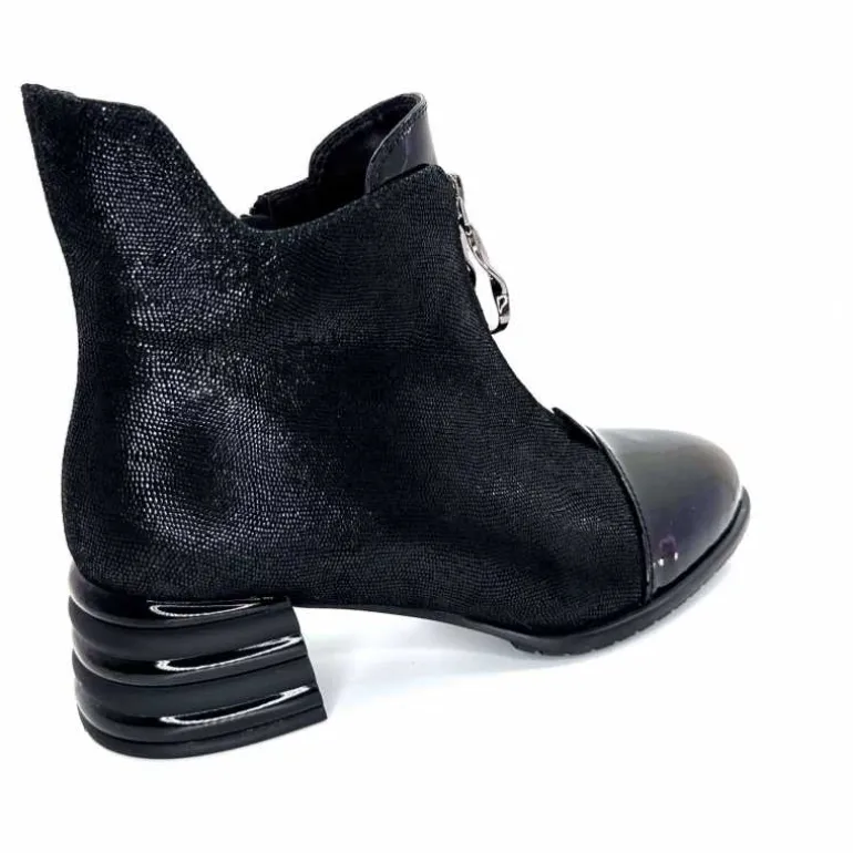 Elue Par Nous Bottines Maculotte Cuir Irisé Vernis Noir Fashion