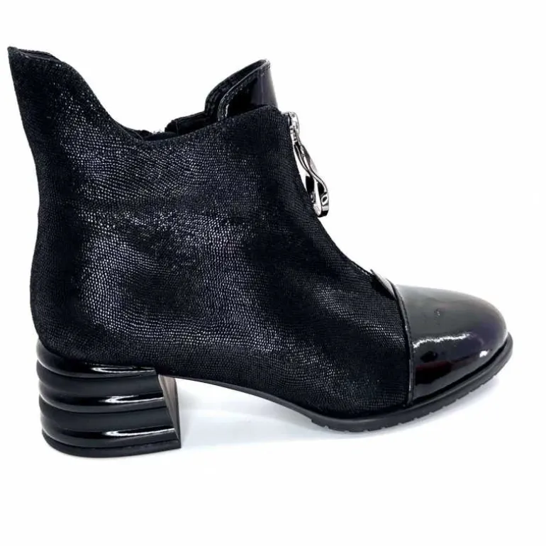 Elue Par Nous Bottines Maculotte Cuir Irisé Vernis Noir Fashion
