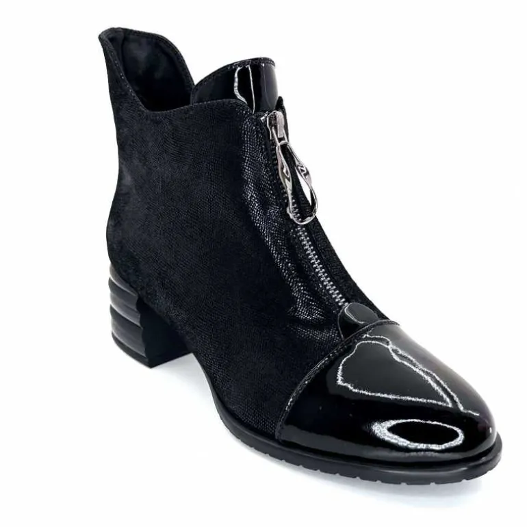 Elue Par Nous Bottines Maculotte Cuir Irisé Vernis Noir Fashion